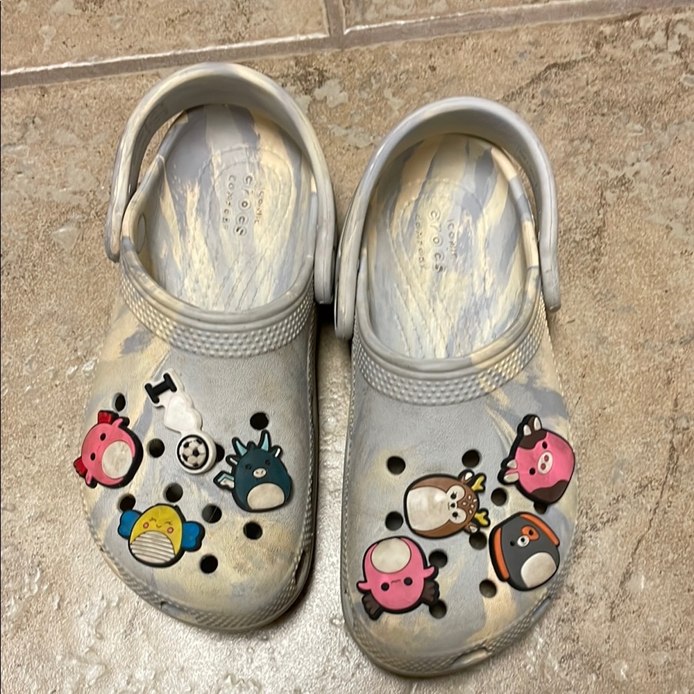 CROCS Gray and Pink Sandals with Playful Charms